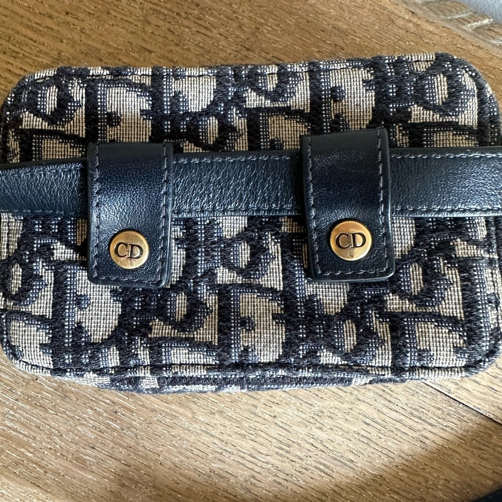 Christian Dior Waist Belt Pouch Leather Navy Beige - Picture 5 of 8